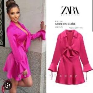Zara Fuchsia Satin Ruffle Dress